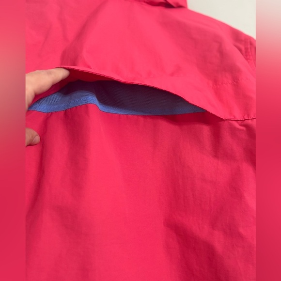 Lands End Rain Coat Jacket Hidden Hood Mesh lining Adjustable M 10-12 Pink - Picture 5 of 10